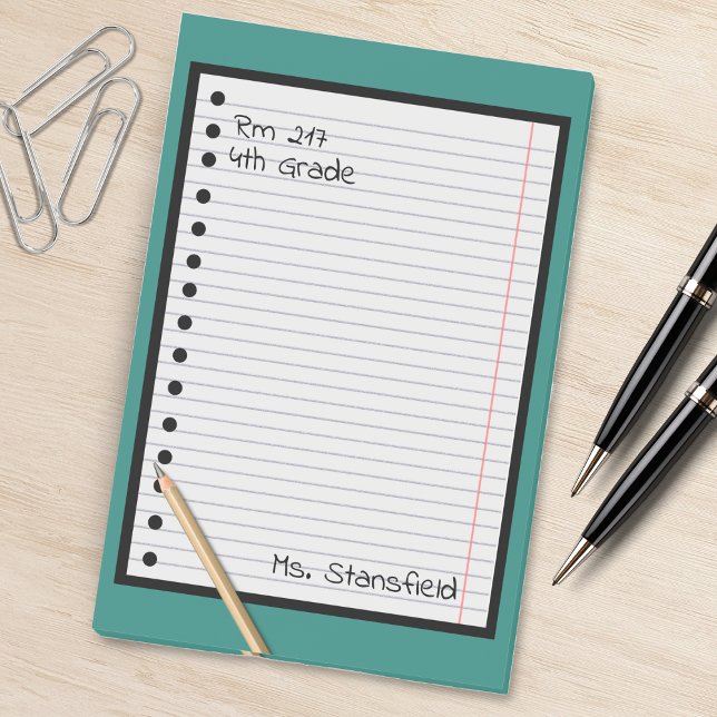 Bloco De Notas Professora Estudante Sala de aula de Papel Perdeu  (green lined paper pencil school teacher notepad)