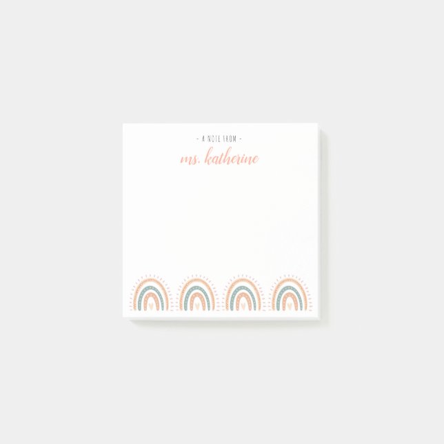 Bloco De Notas Professora moderna e elegante Pastel Boho Rainbow (Frente)