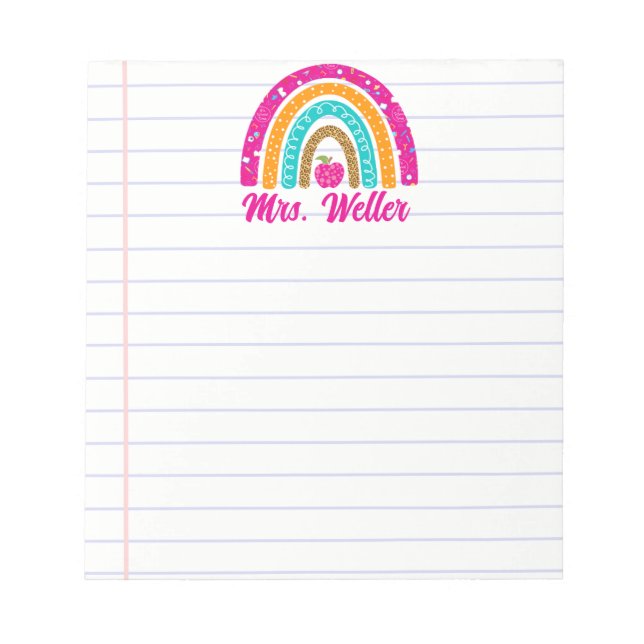 Bloco De Notas Professora Personalizada de Impressão Animal Boho  (Frente)