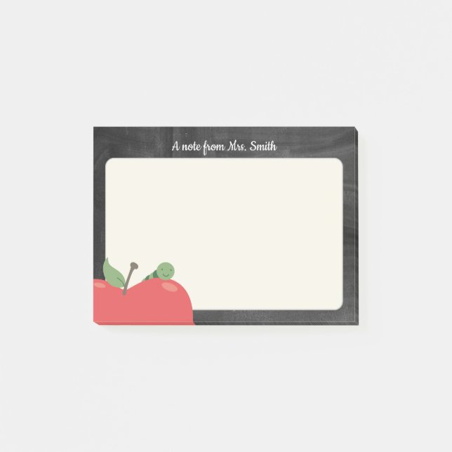 Bloco De Notas Professora Tutor Cute Apple & Worm Rustic Chalkboa (Frente)