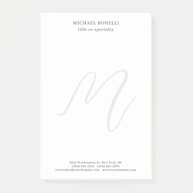 Bloco De Notas Profissional Plana Moderna Minimalista Monogramada (Frente)