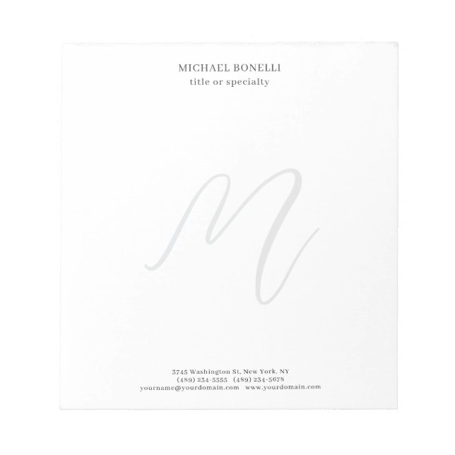 Bloco De Notas Profissional Simples Monogramado Minimalista Moder (Frente)
