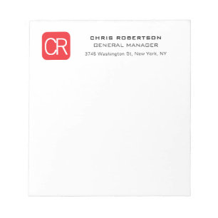 Bloco De Notas Profissional Simples Vermelho Branco Monogramado