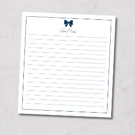 Bloco De Notas Prussian Blue Bow Border Custom Name Lined
