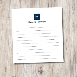 Bloco De Notas Prussian Blue Modern Lined Chic Trendy Monogram