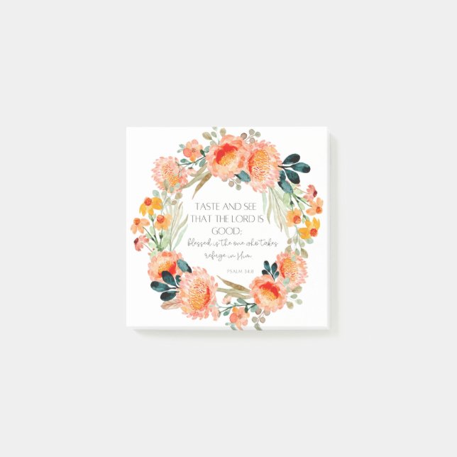 Bloco De Notas Psalm 34:8 Bíblia Cristã Verso Notas De Posto (Frente)