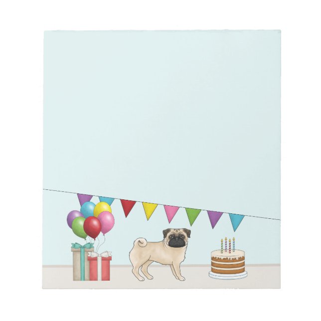 Bloco De Notas Pug Bebê Fofa Animação de Cachorro Aniversário Col (Frente)