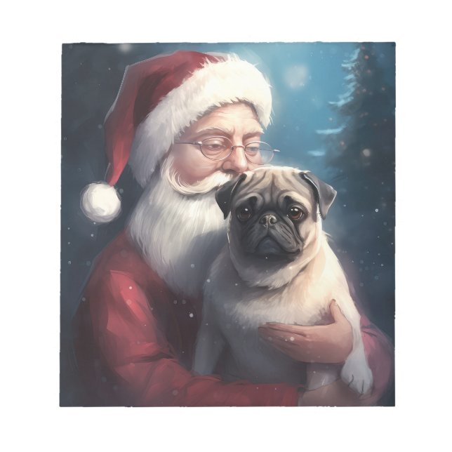 Bloco De Notas Pug Com Papai Noel Natal Festivo (Frente)