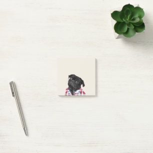 Bloco De Notas Pug preto-branco com óculos