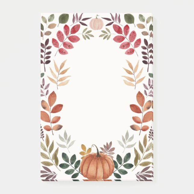 Bloco De Notas Pumpkin de Aquarela e Folhas de outono (Frente)