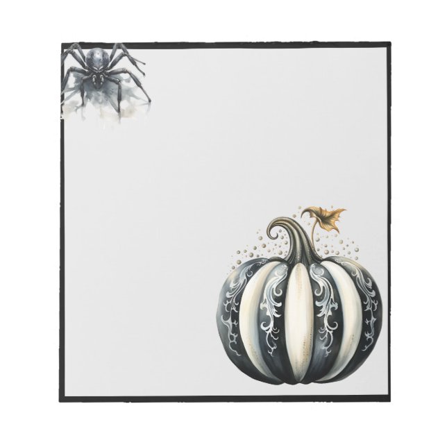 Bloco De Notas Pumpkin preto e branco do Halloween com aranha (Frente)