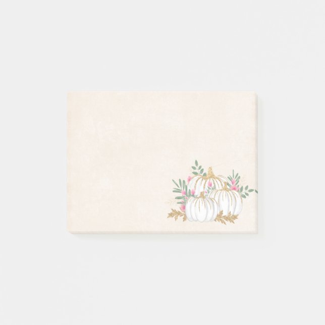 Bloco De Notas Pumpkins branco e Dourado Aquarela (Frente)