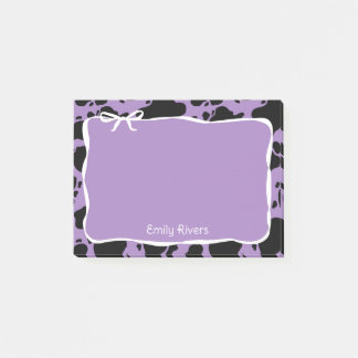 Bloco De Notas Purple Cow Print & White Bow With Your Name