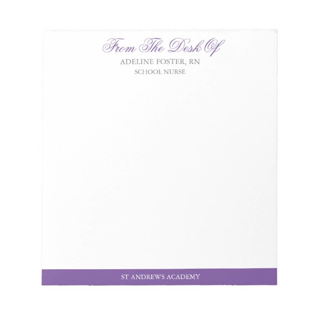 Bloco De Notas Purple Elegant Script Note From School Nurse (Frente)