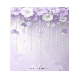 Bloco De Notas Purple Flowers with Dangling Pearls Notepad