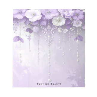Bloco De Notas Purple Flowers with Dangling Pearls Notepad