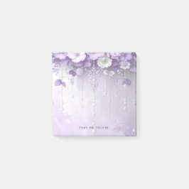 Bloco De Notas Purple Flowers with Dangling Pearls Post it Notes