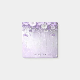Bloco De Notas Purple Flowers with Dangling Pearls Post it Notes
