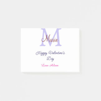 Bloco De Notas Purple pastel happy Valentine's day pink monogram 