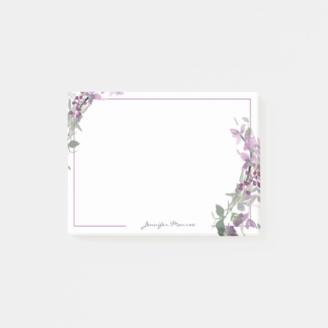 Bloco De Notas Púrpura aquarela floral personalizada (Frente)