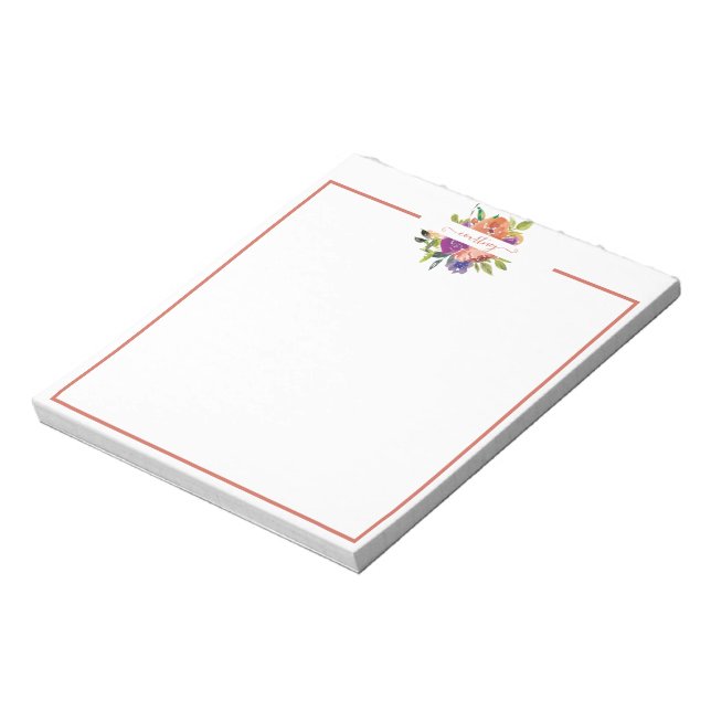 Bloco De Notas Púrpura e laranja aquarela floral personalizada (Invertido)