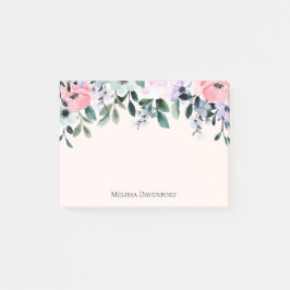 Bloco De Notas Púrpura Rosa e Aquarela Floral Verde