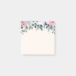 Bloco De Notas Púrpura Rosa e Aquarela Floral Verde