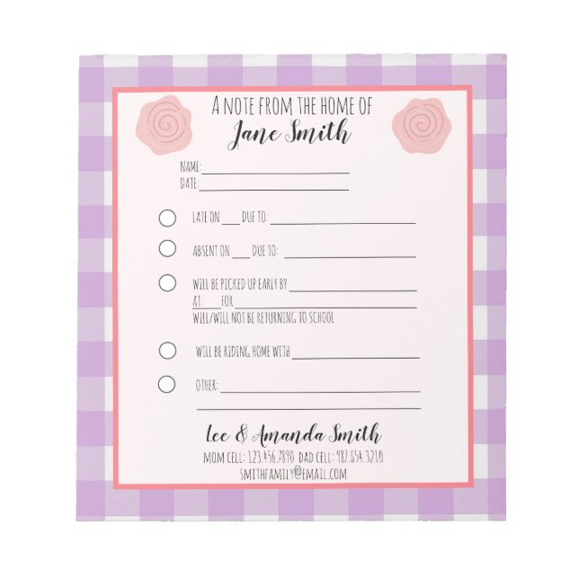 Bloco De Notas Púrpura Rosa Nota para a Escola com Flor com Licen (Frente)