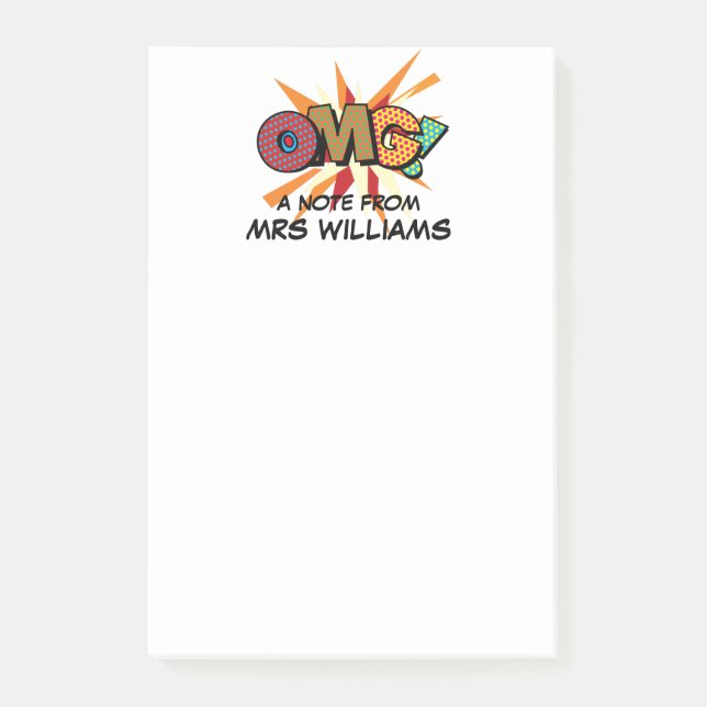 Bloco De Notas Quadrinhos Divertidos com Nome Personalizado OMG (Frente)
