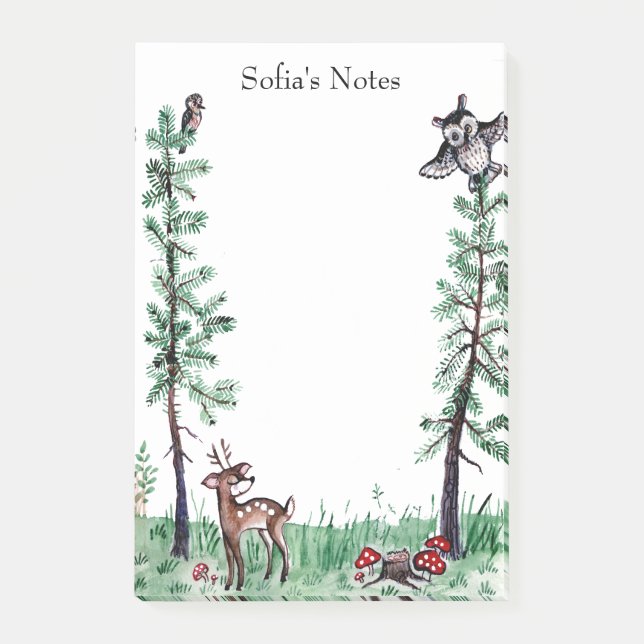 Bloco De Notas Quadro da aguarela dos cervos da coruja da (Frente)