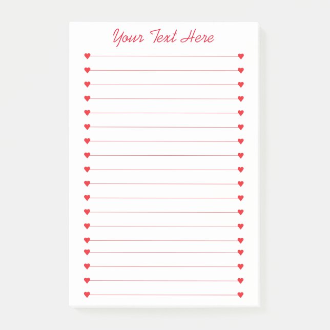 Bloco De Notas Quadro de apagar personalizado com corações vermel (Frente)