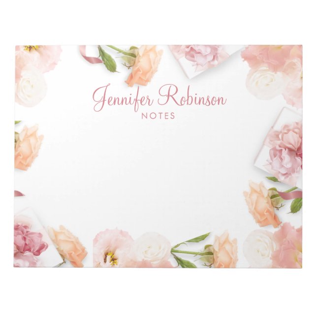 Bloco De Notas Quadro de Buquê Floral Rosa com Blush Feminino (Frente)