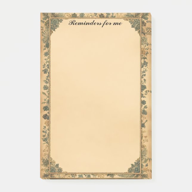 Bloco De Notas Quadro de papel antigo e flores azuis (Frente)