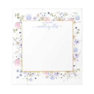 Bloco De Notas Quadro Floral de Flor de Flor Selvagem Com Dourado
