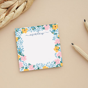 Bloco De Notas Quadro Floral Rosa bonito e Amarelo