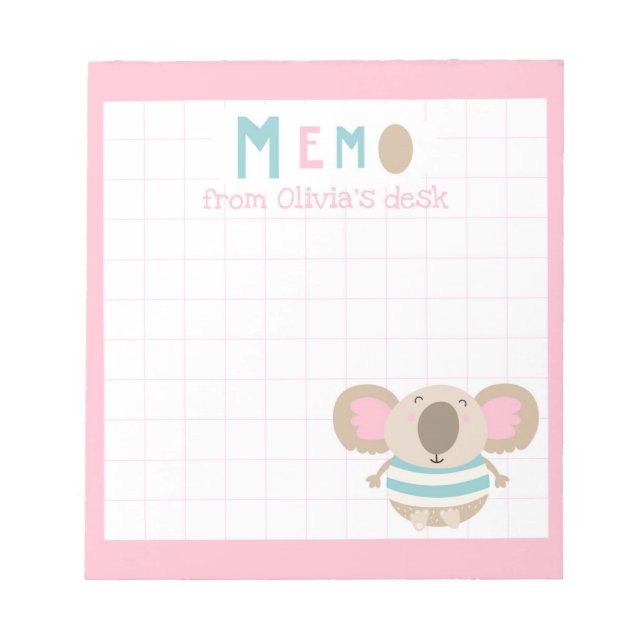 Bloco De Notas Quadro Rosa Bonito Koala Da Mesa Do Memo (Frente)