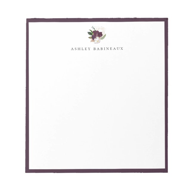 Bloco De Notas Quadro Roxo de Buquê Floral da Ameixa do Marfim Mo (Frente)