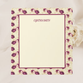 Bloco De Notas Quaint Romantic Burgundy Rosas em Creme