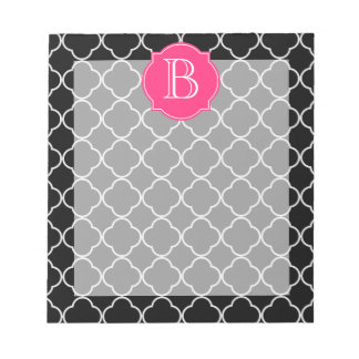 Bloco De Notas Quatrefoil Preto e Branco com Monograma