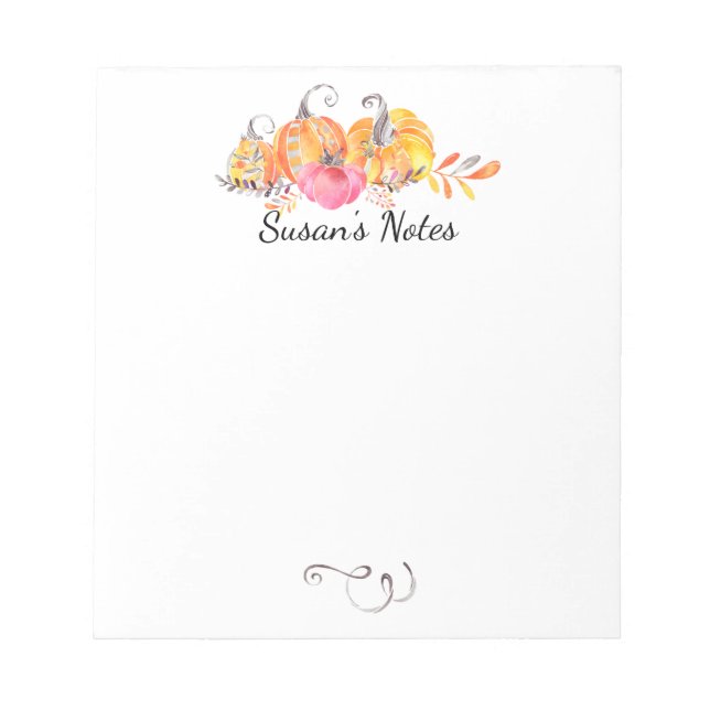 Bloco De Notas Queda de outono no Halloween Pumpkins Aquarela (Frente)