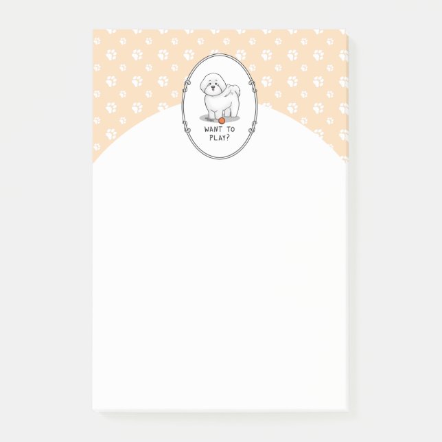 Bloco De Notas Quer jogar? Cachorro Bichon Frise com Bola - Bonit (Frente)