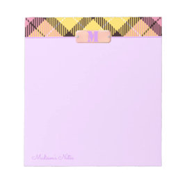 Bloco De Notas Quic Pink Tartan Monograma Personalizado Nome Bril