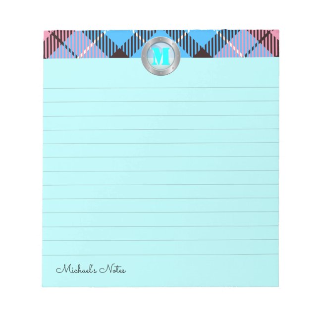 Bloco De Notas Quic Tartan Script Personalizado Monograma Vincula (Frente)