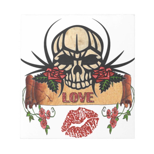 Bloco De Notas RAB Rockabilly Caveira Rosas Amor Batom (Frente)