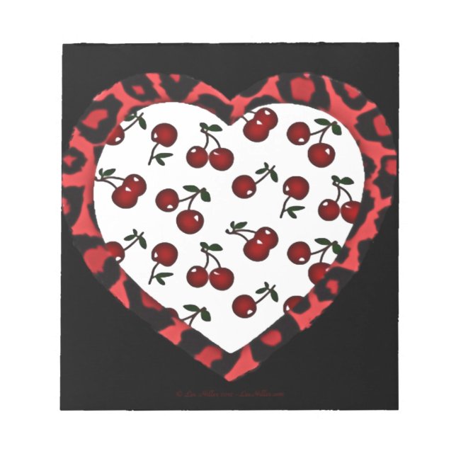 Bloco De Notas RAB Rockabilly Cherries Leopard Print Heart (Frente)