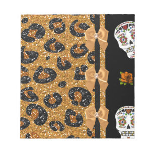 Bloco De Notas RAB Rockabilly Dourado Estampa de Leopardo Açúcar