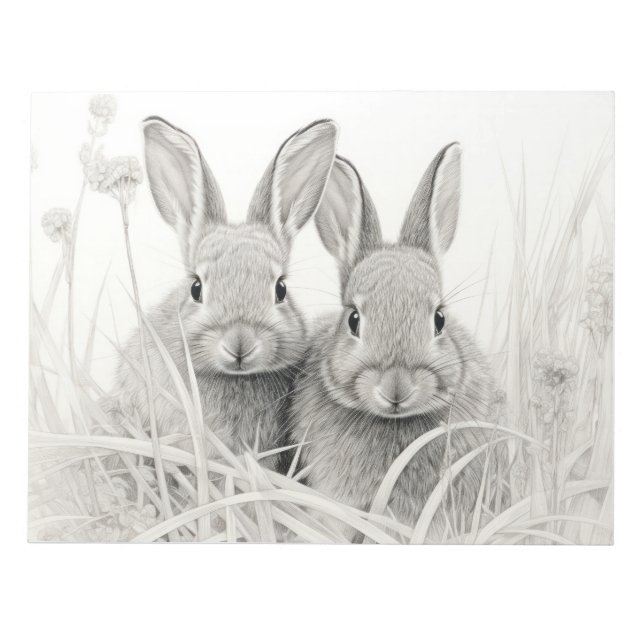 Bloco De Notas Rabbit Bunny Animal Discovery Wild Nature Ink Art (Frente)