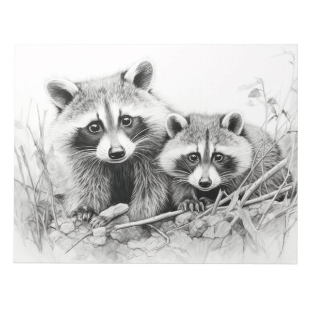 Bloco De Notas Raccoon Animal Discovery Wild Nature Ink Sketch (Frente)