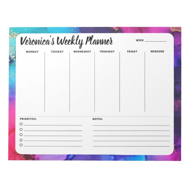 Bloco De Notas Rainbow Abstract Weekly To Do List Notepad Planner (Frente)