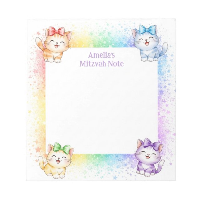 Bloco De Notas Rainbow Kittens Personalizado Mitzvah Notas Notepa (Frente)
